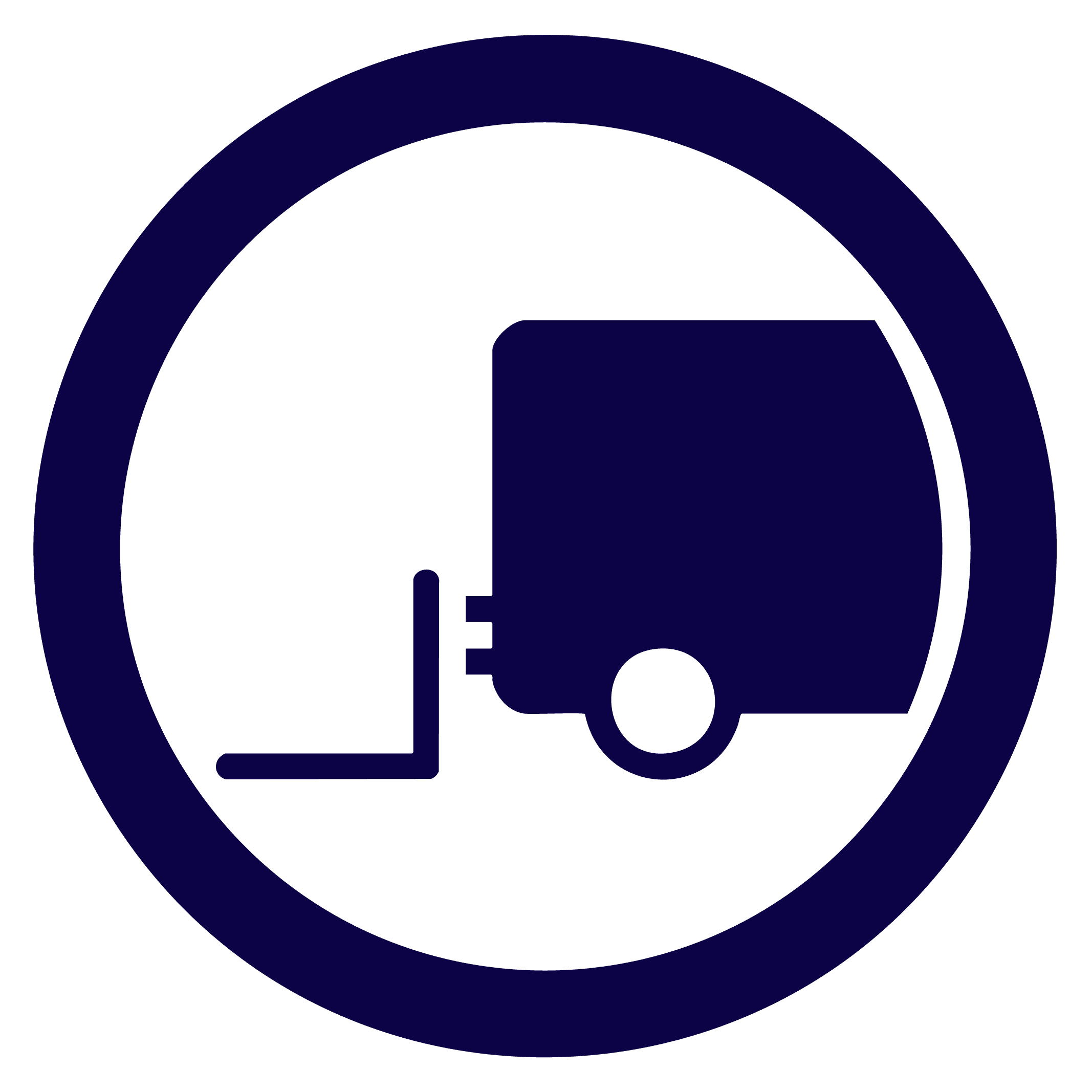 circle icon in blue of the back of a truck with its lift assisted tail down