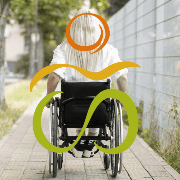 Logo on the picture of a person in a wheelchair.