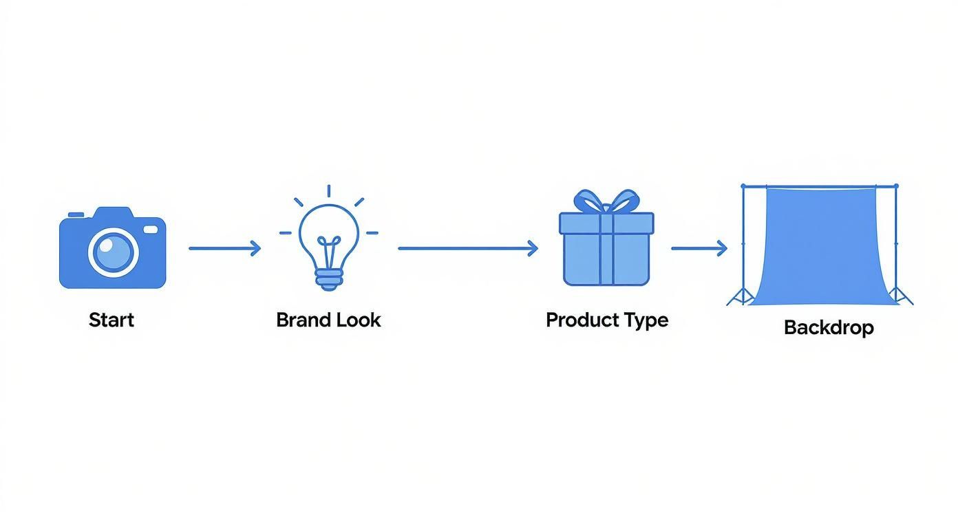 Infographic decision tree for choosing product photography backdrops
