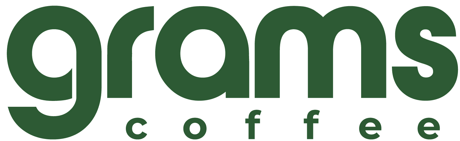 Grams Coffee logo in dark green lowercase letters with “grams” in bold and “coffee” spaced beneath it.