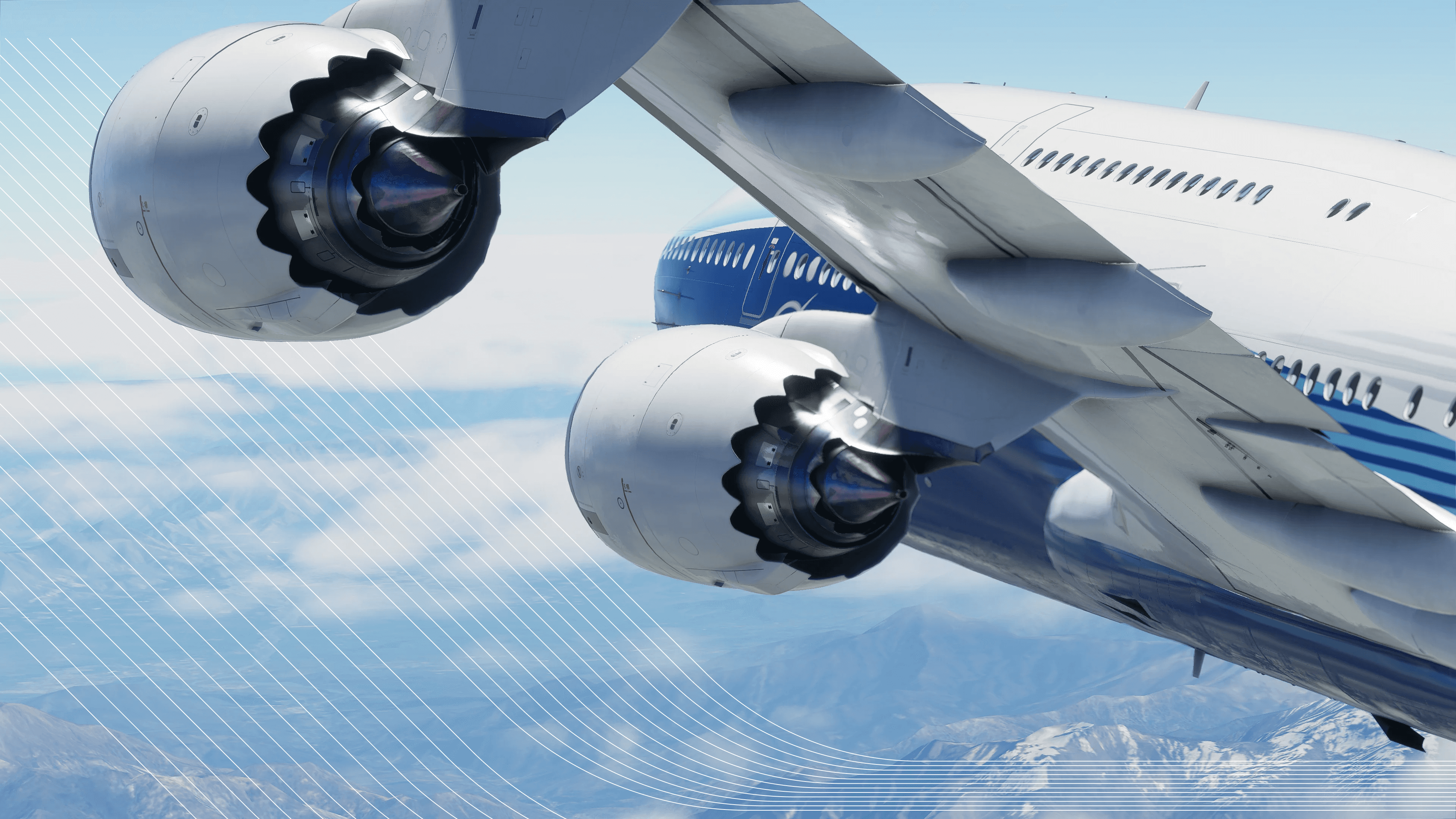 A closeup of the turbofan engines on a plane.