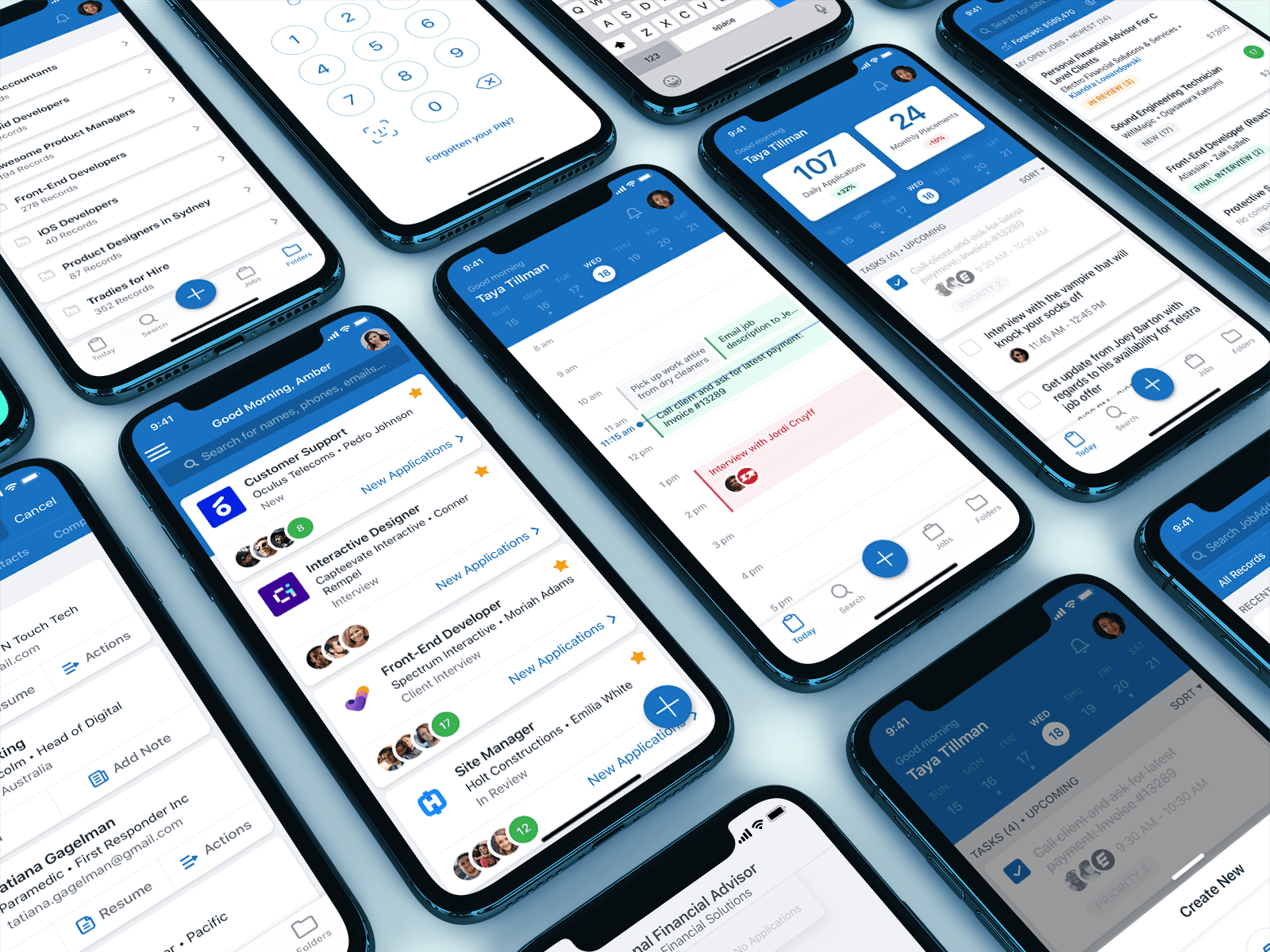 A collection of JobAdder mobile app designs