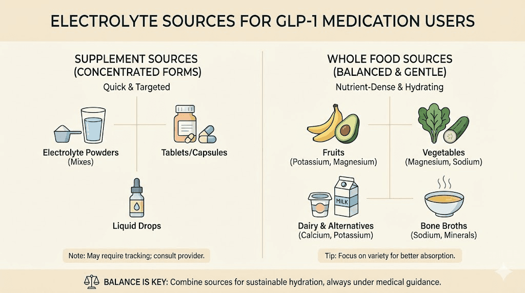 Electrolyte sources for tirzepatide users from supplements and whole foods