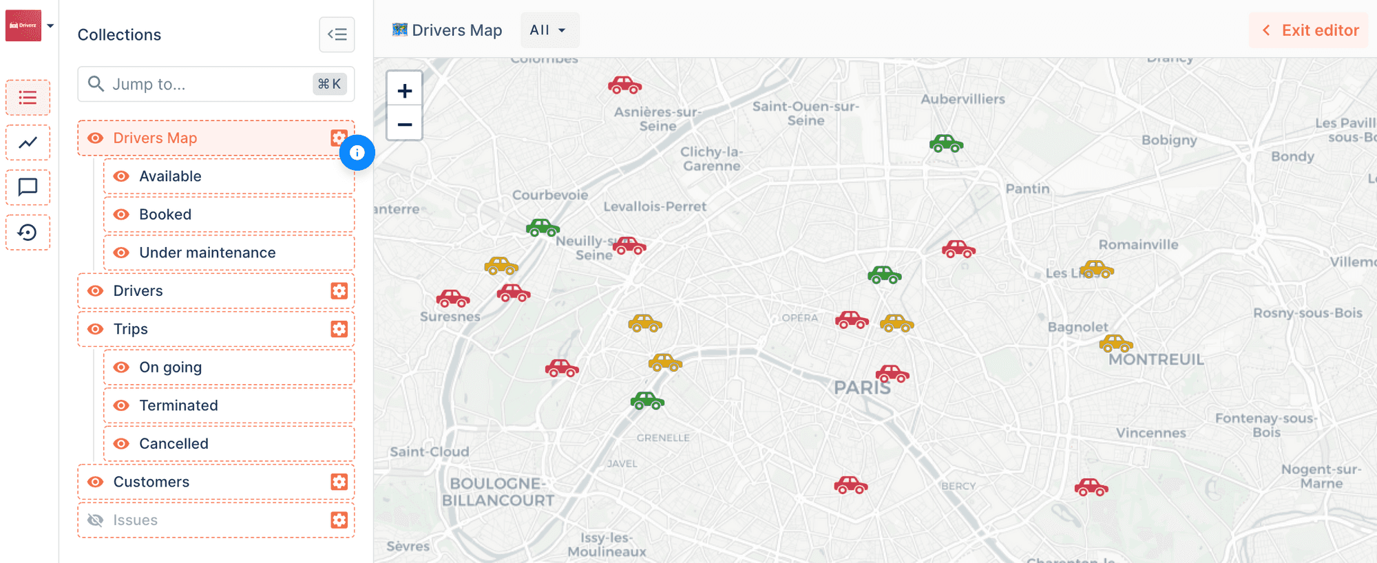 The Forest Admin interface showing a custom map view.