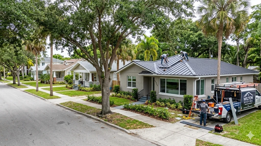 Roofing contractor Wilton Manors FL — shingle roof replacement on mid-century home by Roofing Network licensed contractor