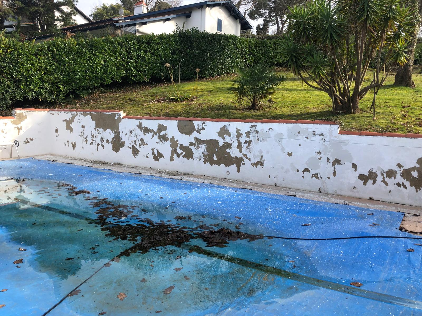 État d'un muret extérieur fissuré avant travaux de rénovation à Anglet.