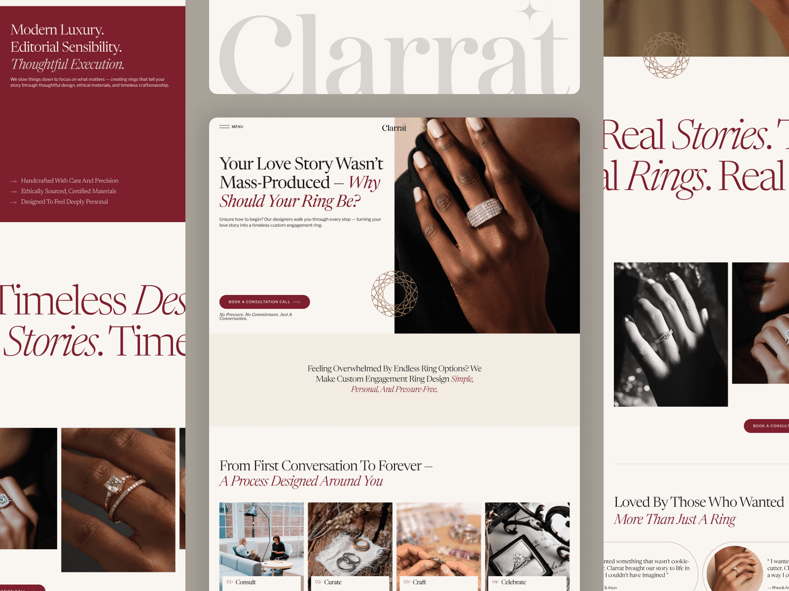 Clarrat framer website design preview shots