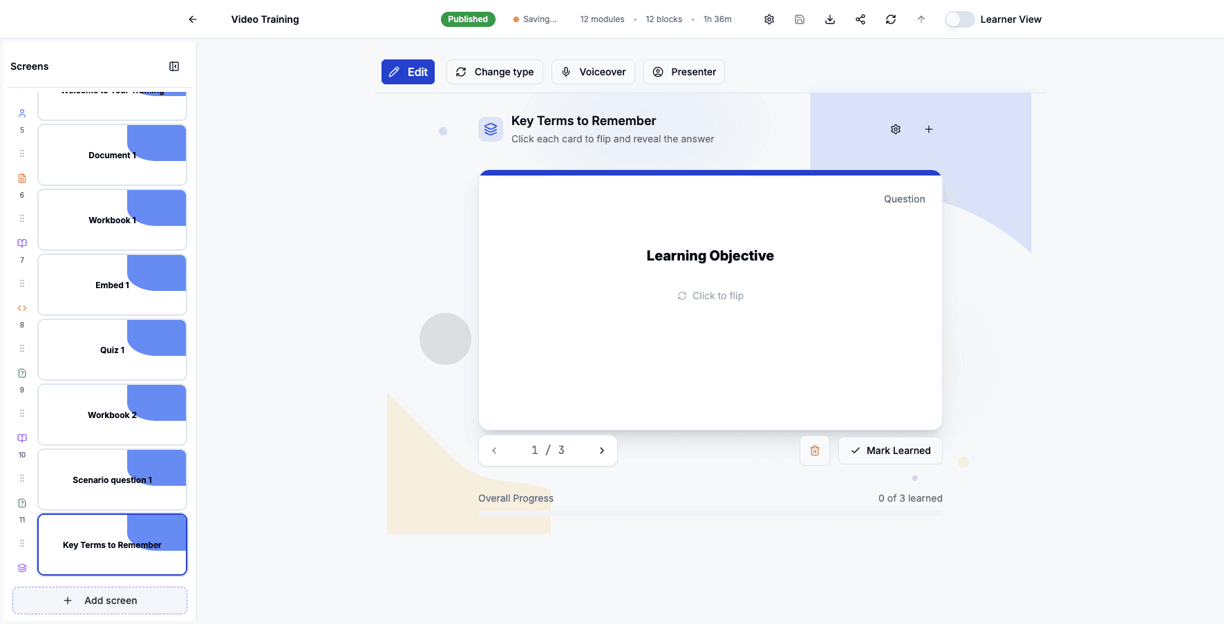 Click Add screen to add more interactive sorting activities.