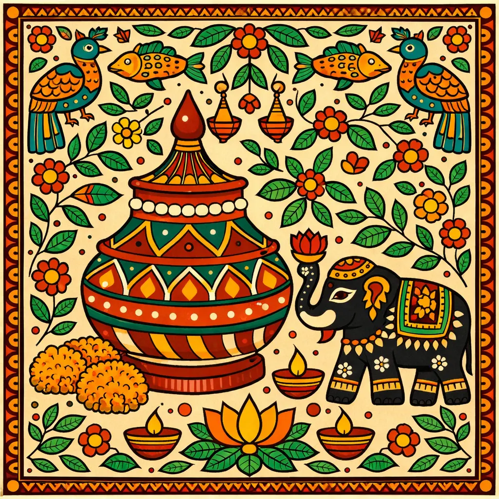 sindoor box, elephant, ritual motifs of lotus and flowers