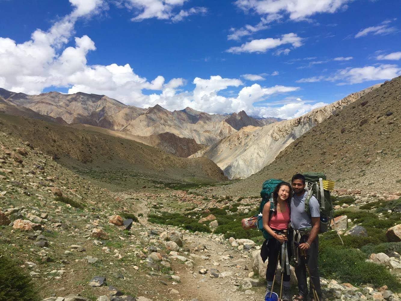Dog sitting on gravel path