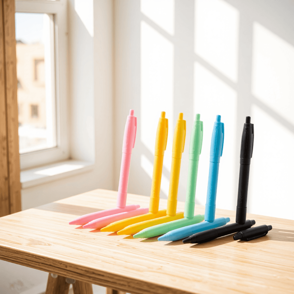 product photography of set of colored gel pens