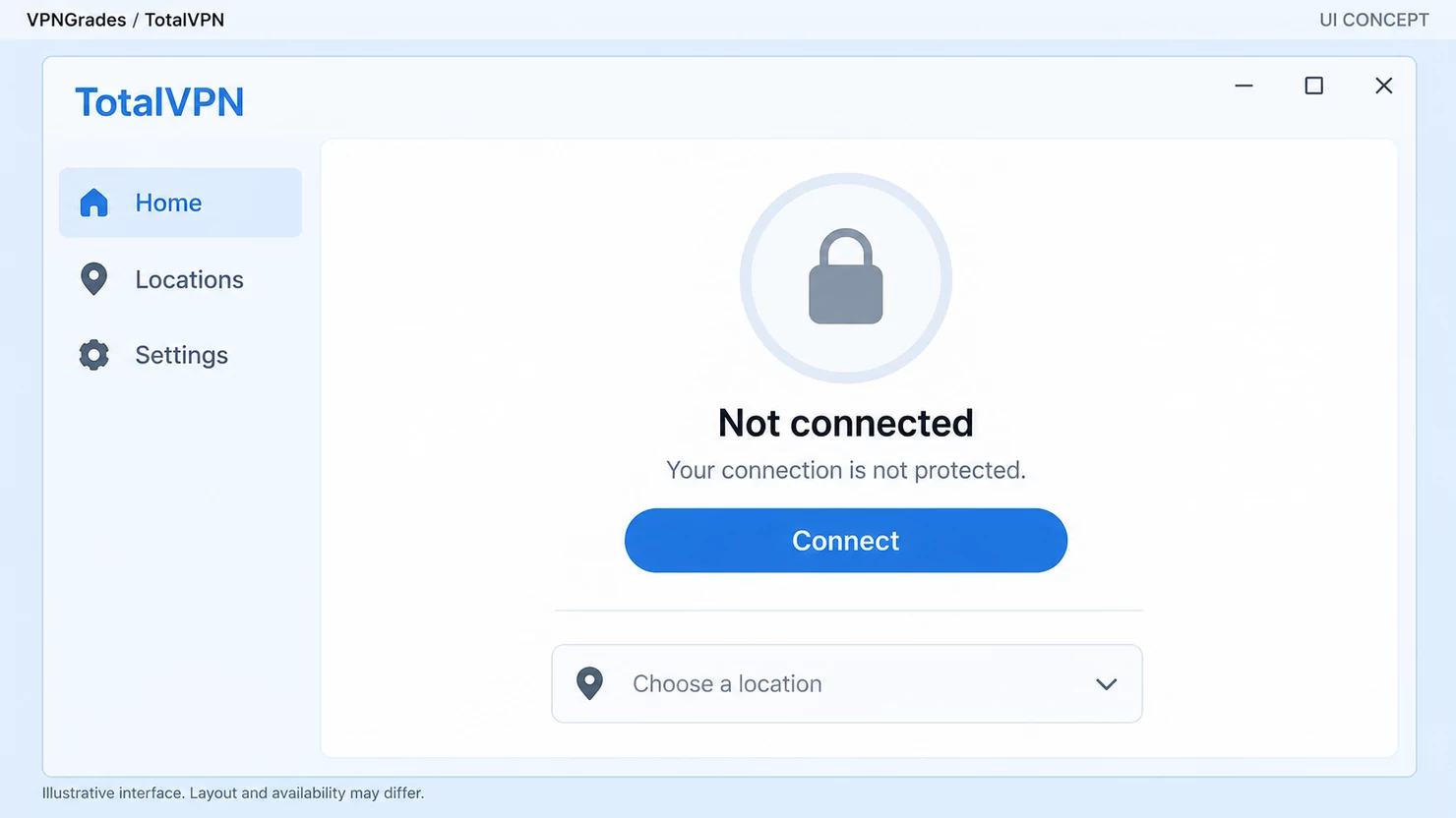 TotalVPN: a desktop connection interface (illustration).