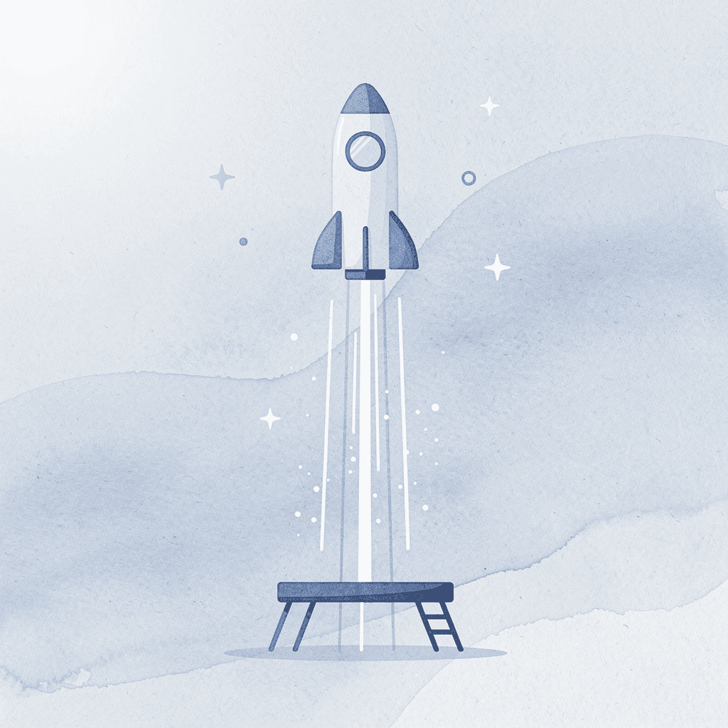 Scene of a hobby launching upward representing turning passions into income