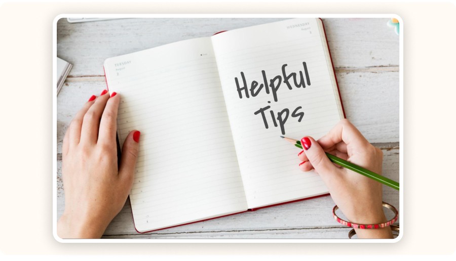 Notebook with “Helpful Tips” written.