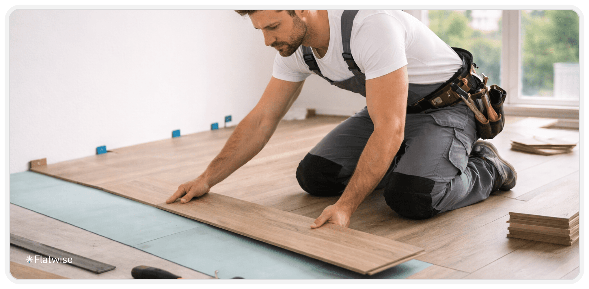 Das Bild zeigt einen Mann, der einen Boden verlegt.