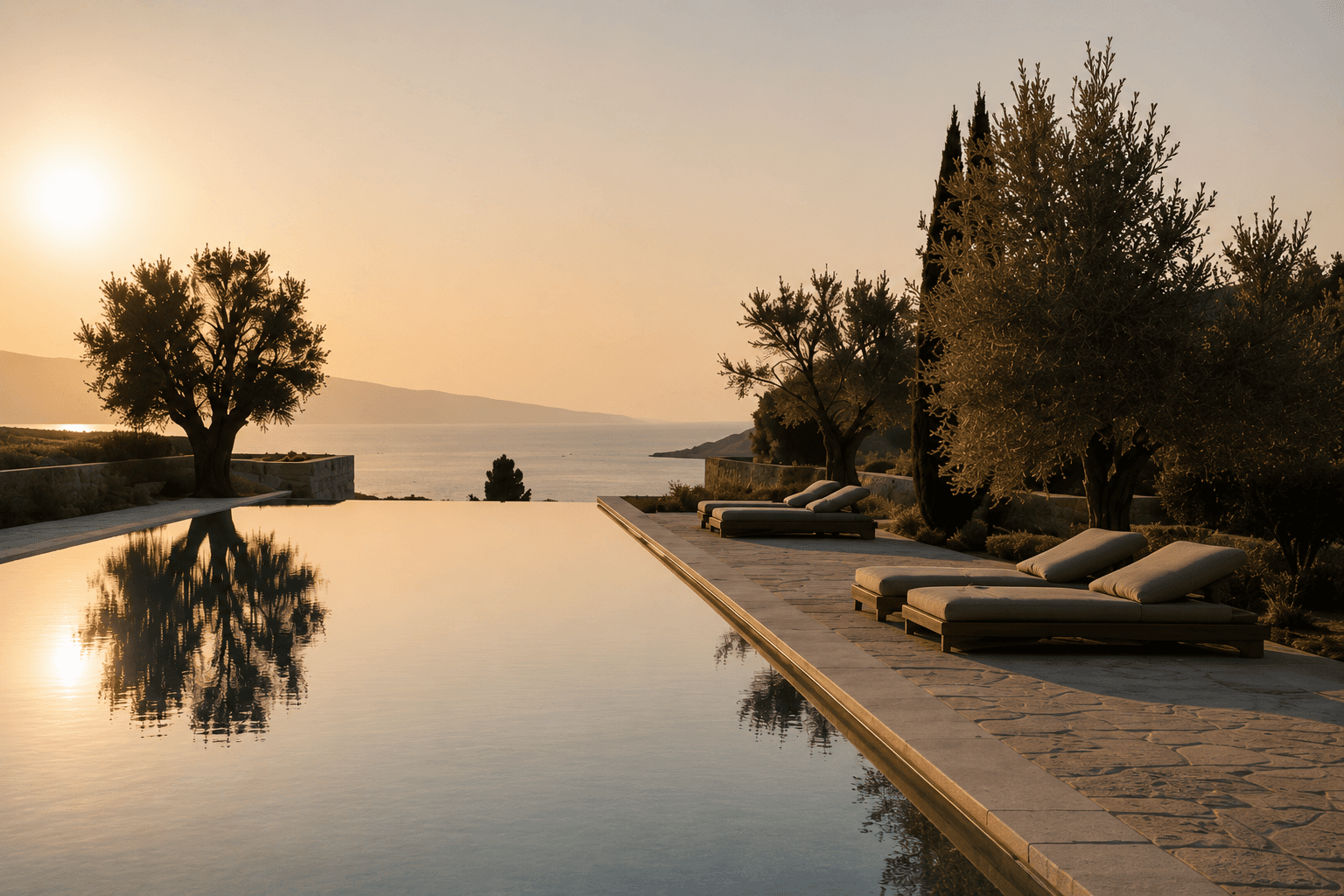 Luxury wellness retreat pool and villa