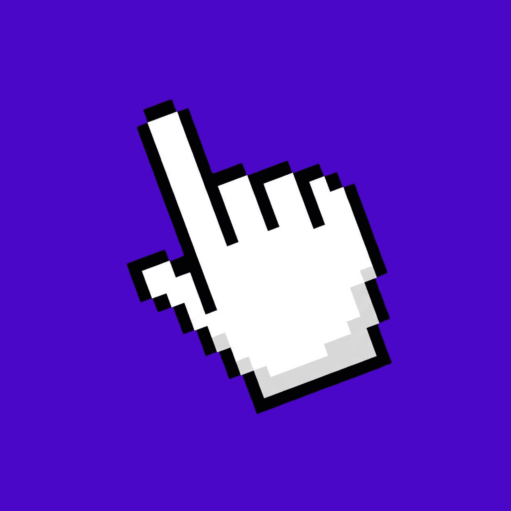 A close-up of a hand wearing multiple decorative rings against a blue background.