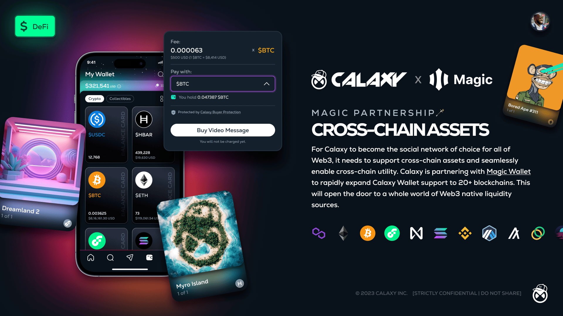 Cross-chain strategy slide highlighting Calaxy’s partnership with Magic Wallet, enabling multi-chain asset support and expanding Web3 liquidity and interoperability.