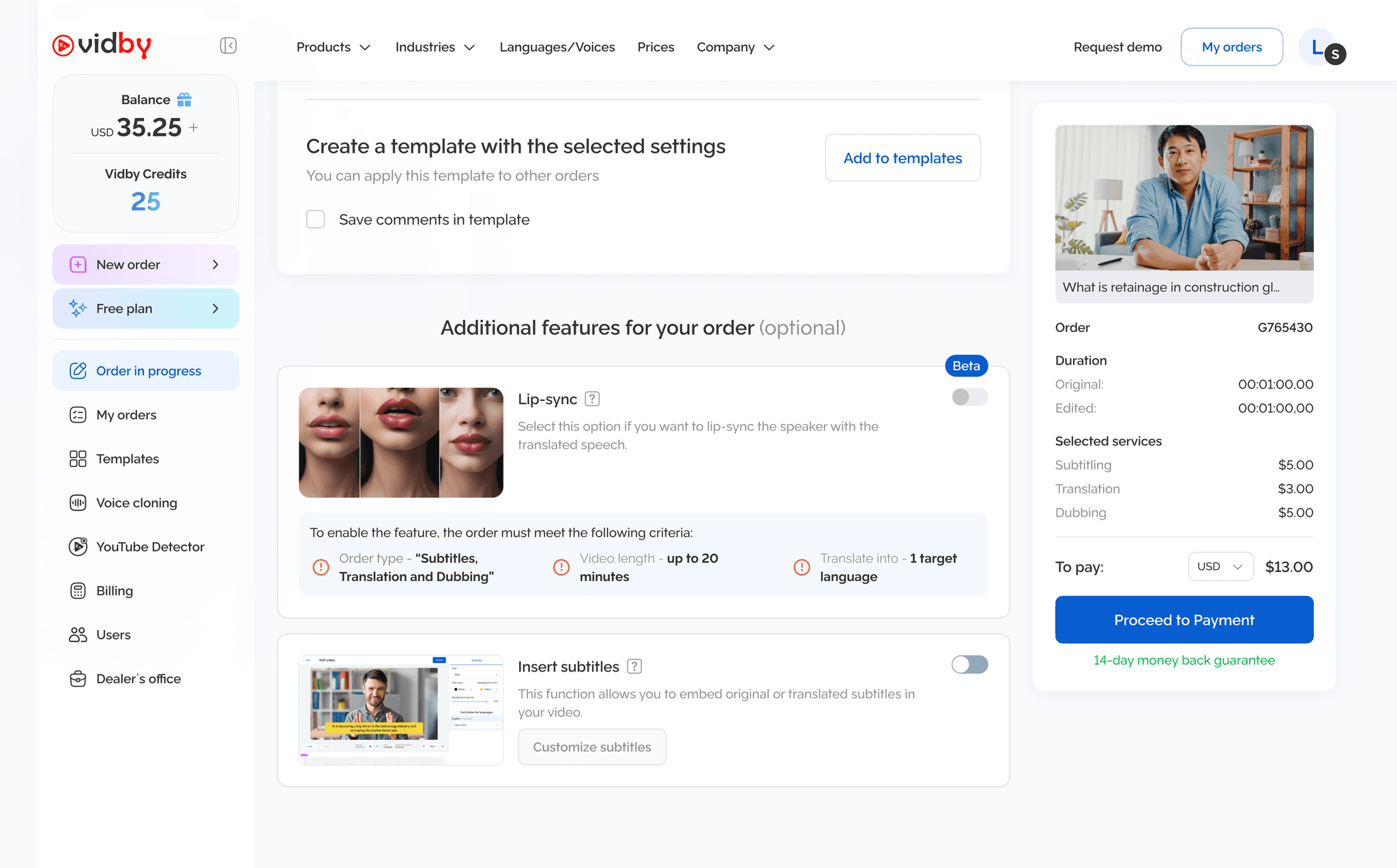 Order create page