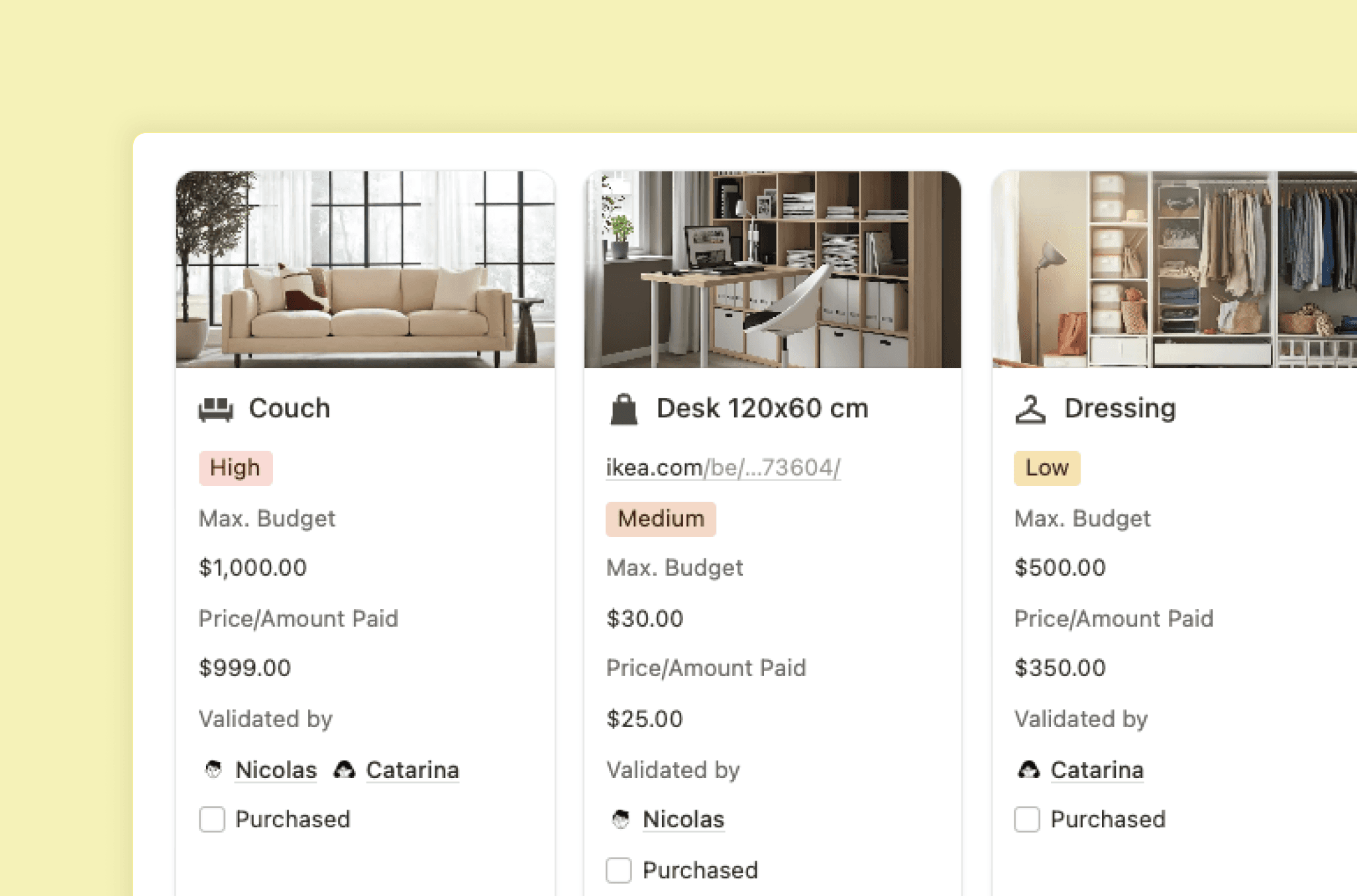 Gallery view showing the product in the wishlist