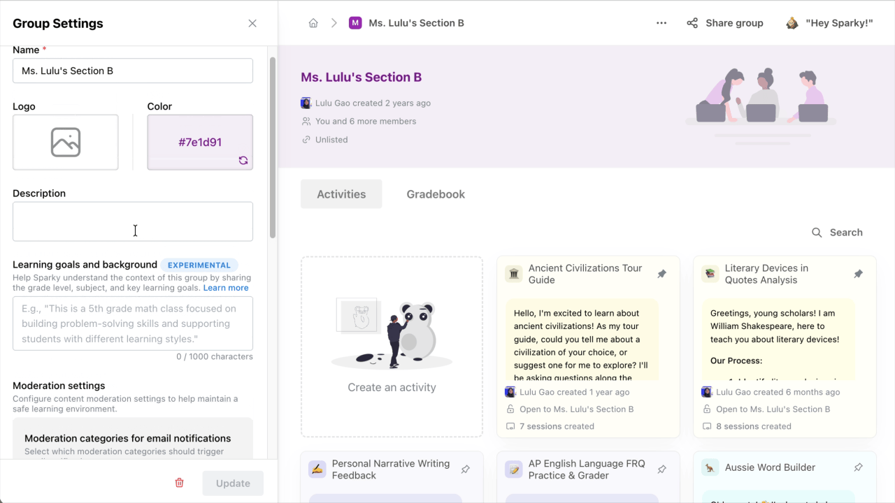 GIF showing Flint's new relationship building moderation category. 