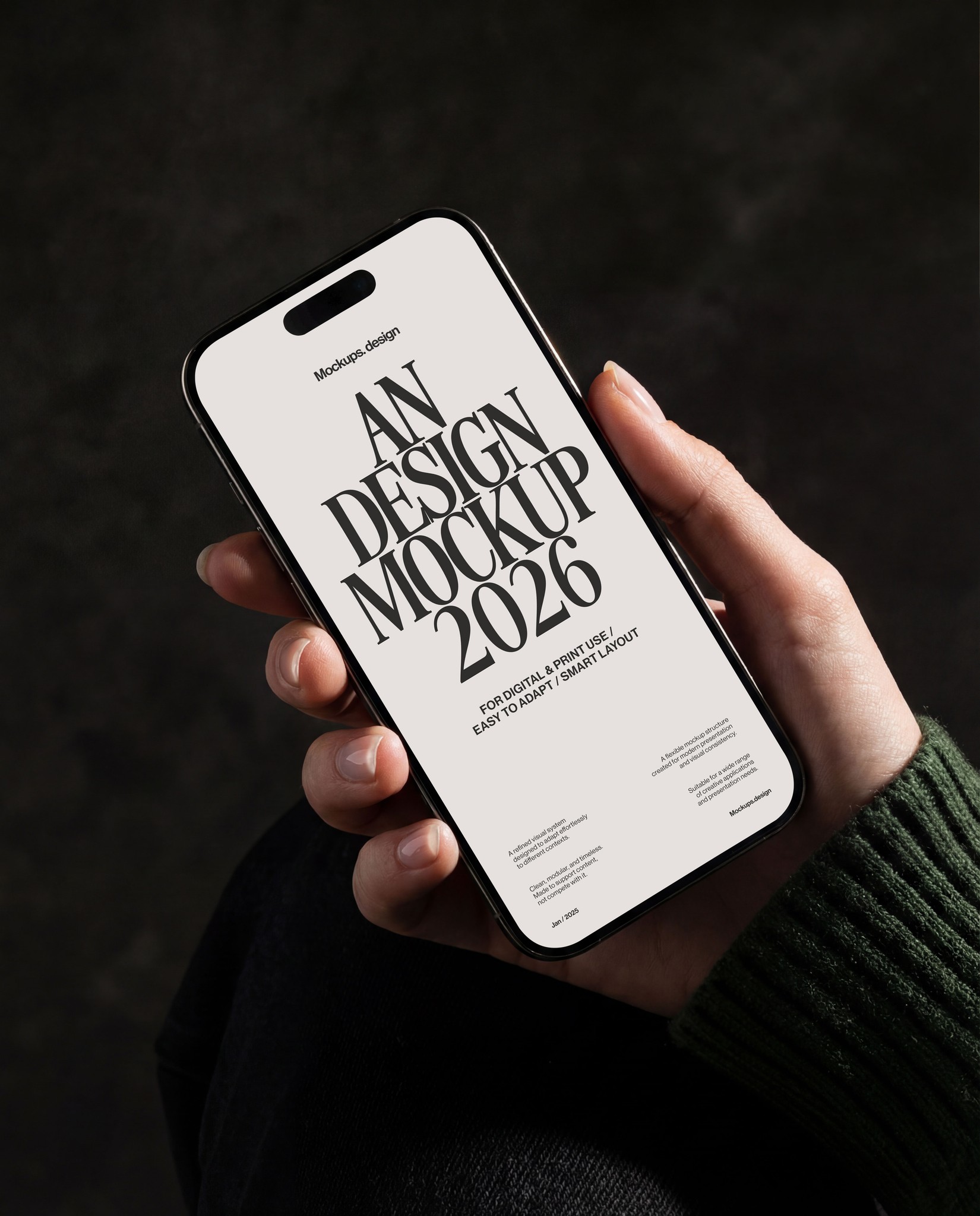 Hand holding iPhone 16 mockup, clean background