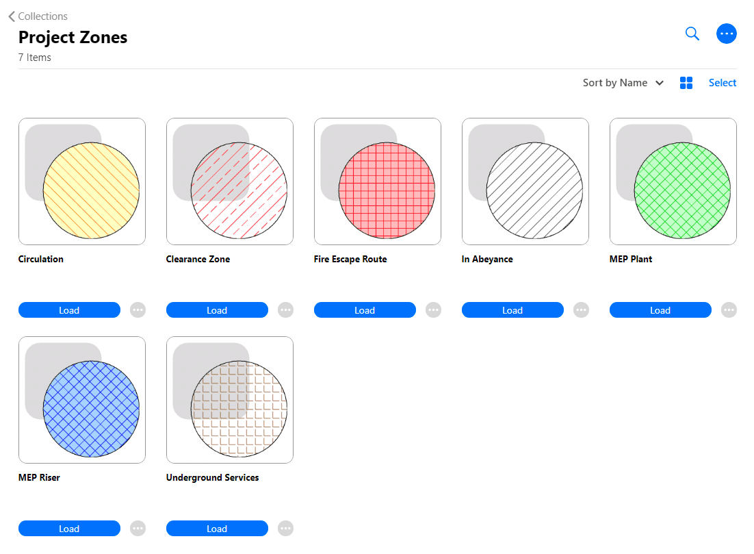 Filled Regions viewed in the web browser. At a glance you can identify patterns, colors, and regions' masking properties. Load and start drawing with a single click.