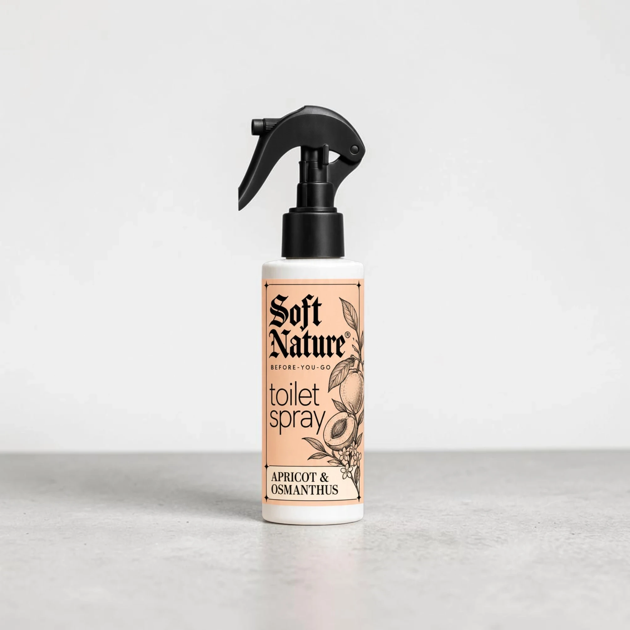 SOFT NATURE Sea Salt & Sage before-you-go toilet spray, 125 mL bottle with a black label and black trigger sprayer.