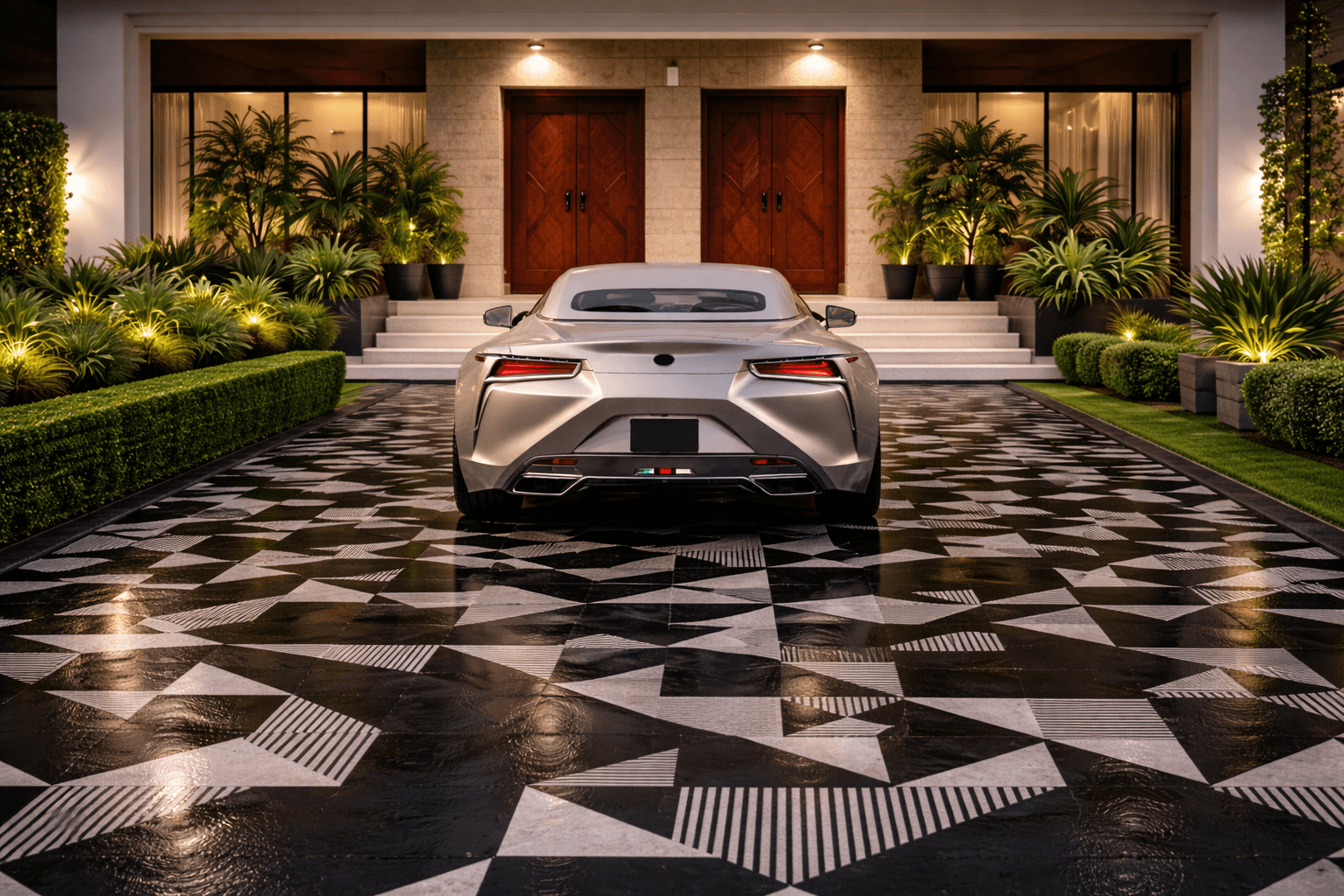 Textured stone surface with patterned design used in modern outdoor flooring