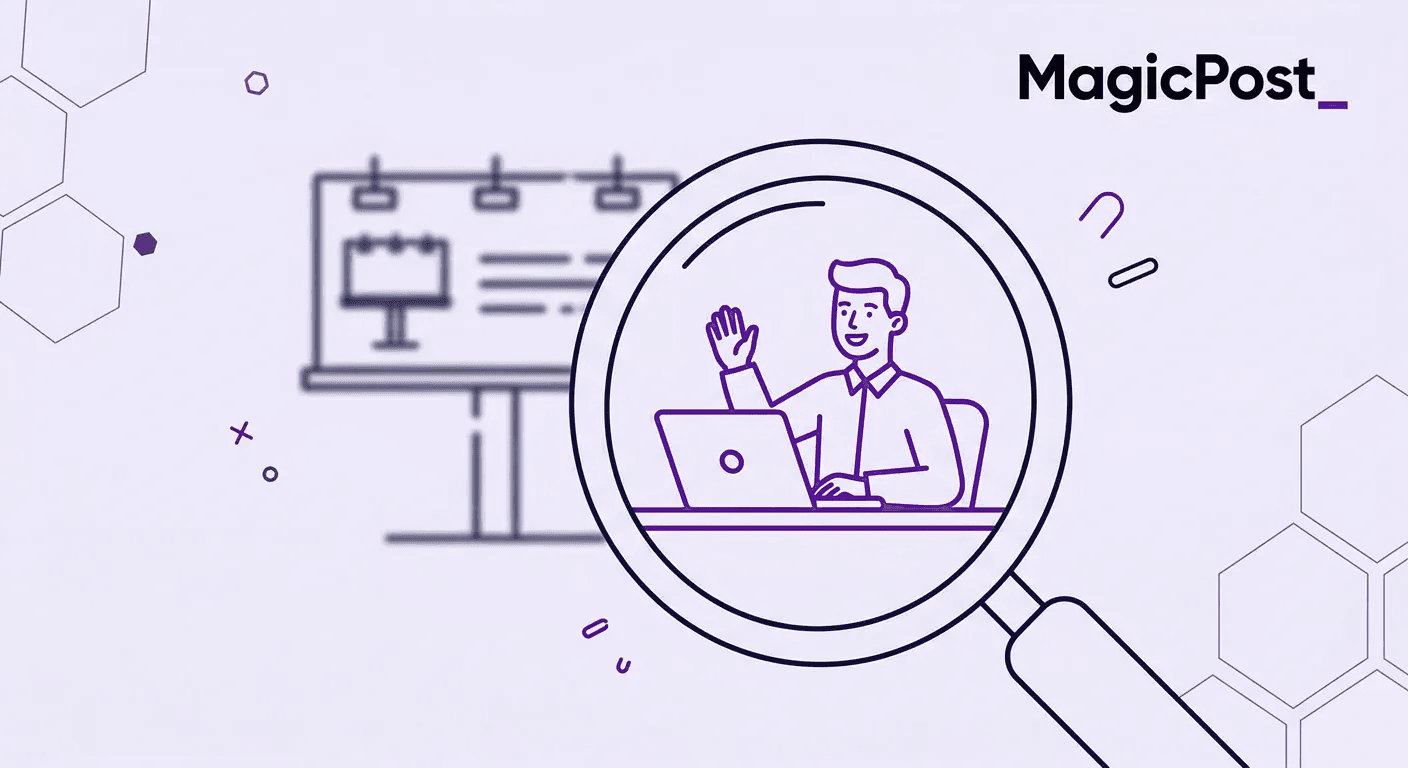 An illustration of a magnifying glass focusing on a top talent for a company, highlighting the importance of LinkedIn employee branding in attracting top talent