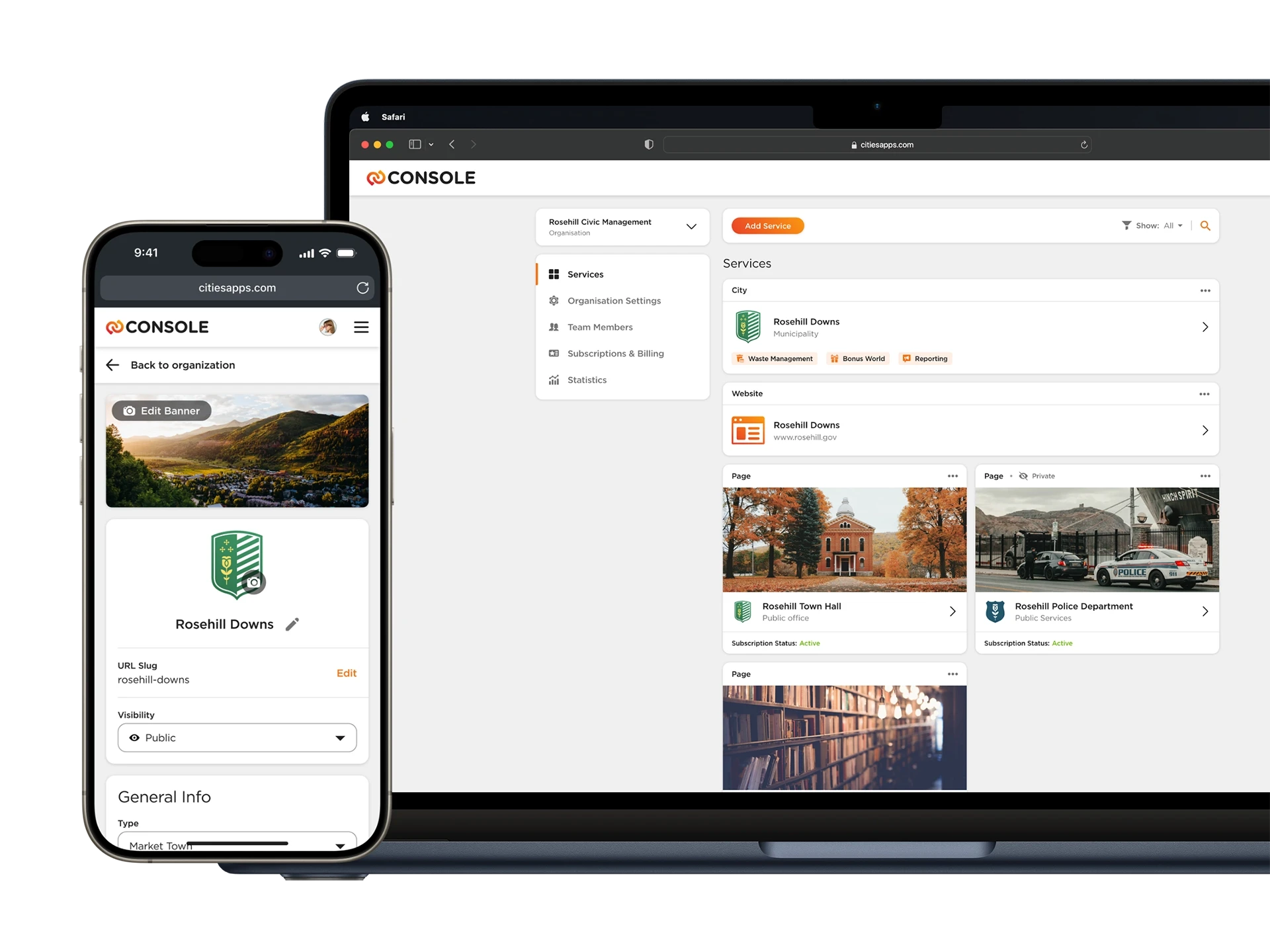 CITIES Console on the smartphone and laptop.