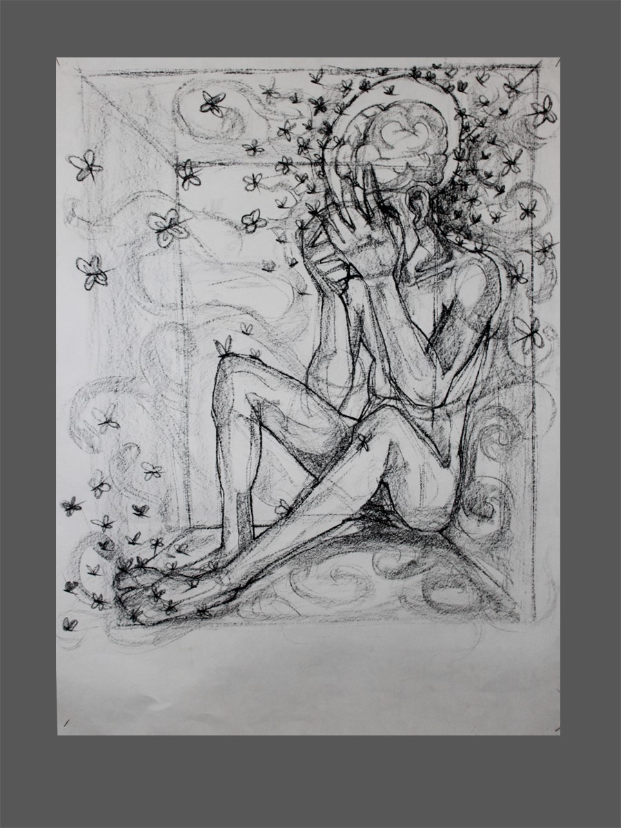 herd of sheep on road painting