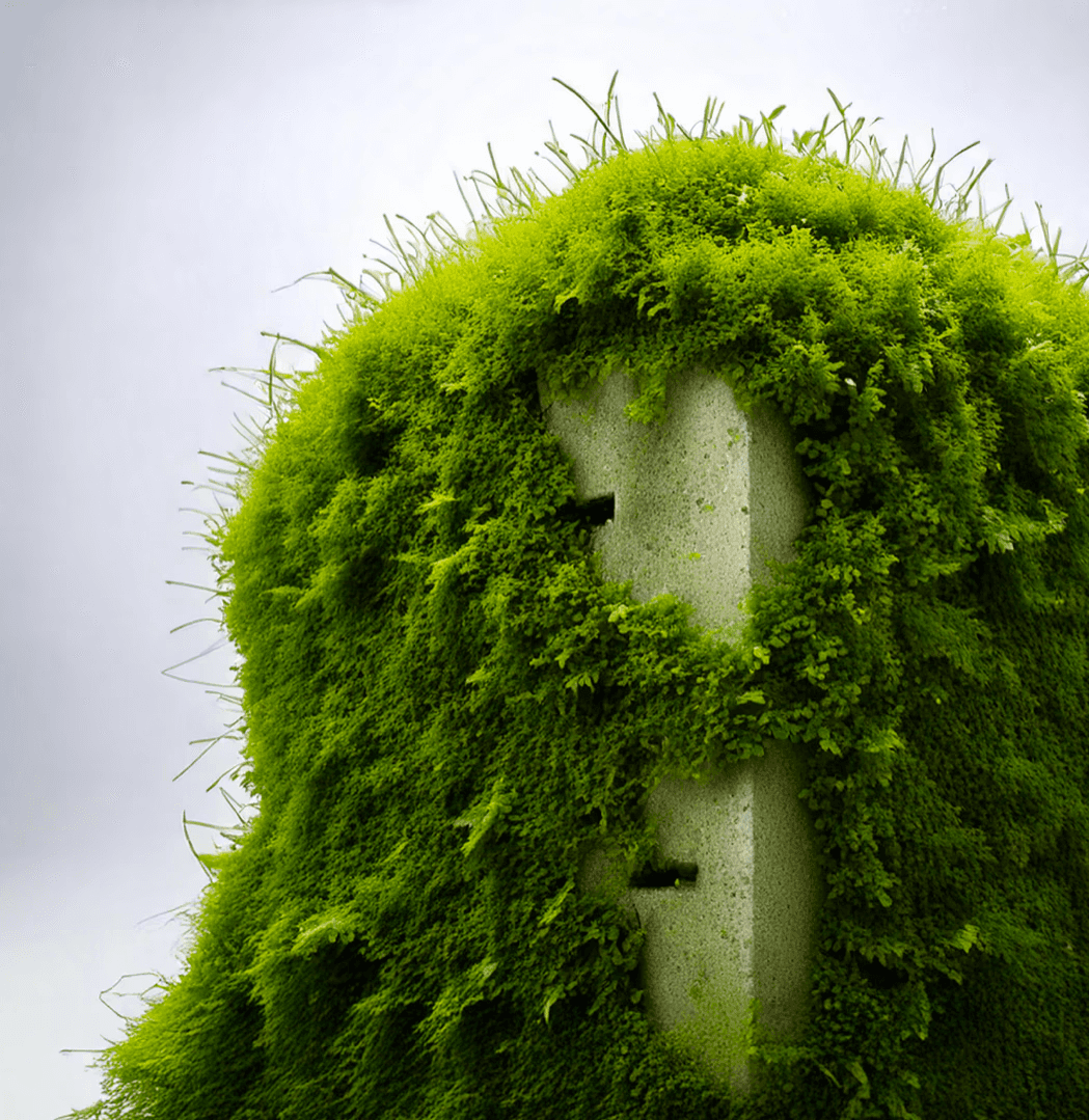 Une image symbolisant la connexion entre la nature et la technologie, avec le logo de Foodles partiellement visible dans l'ombre projetée sur un mur recouvert de végétation luxuriante. Cela illustre l'engagement de Foodles à apporter des solutions innovantes tout en restant en harmonie avec l'environnement.