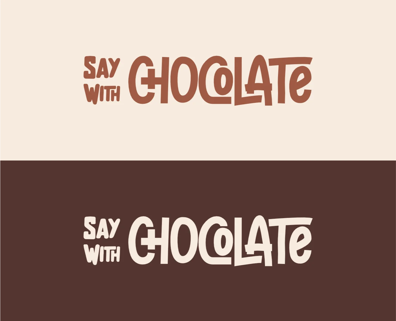 Primary brand identity and colour variations for Say with Chocolate, designed by Subiaco graphic design studio Made by Campfire, featuring a custom wordmark in cocoa and cream tones.