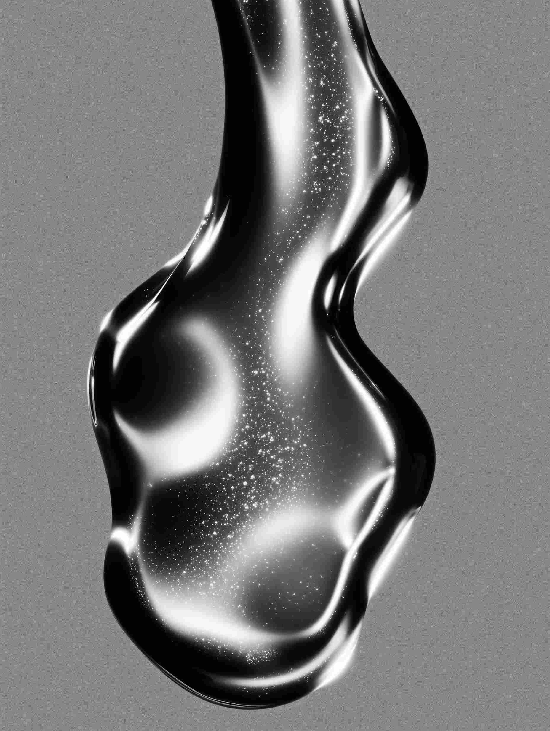 Black and white liquid cosmetic drop with sparkles