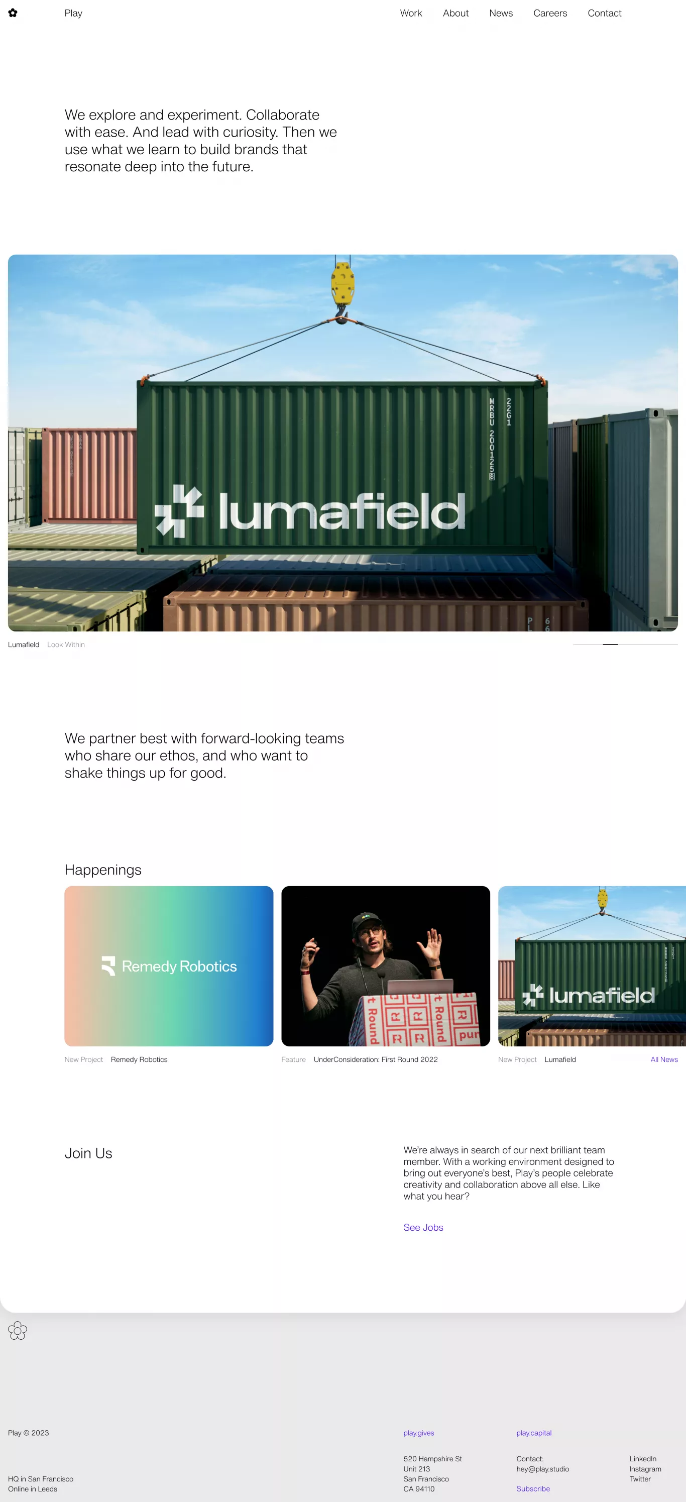 Play portfolio page screenshot showcasing Design and Tech design