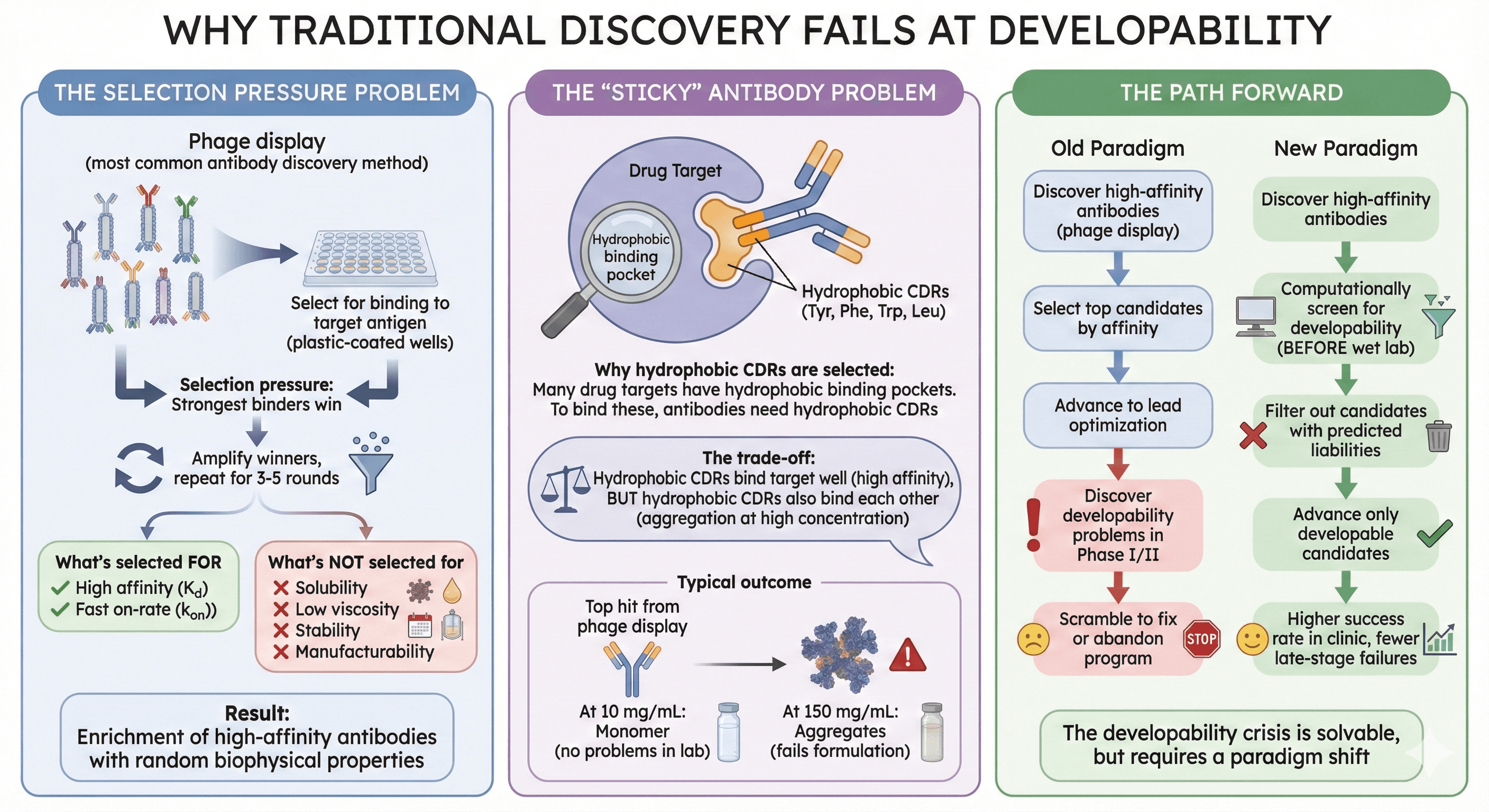 Diagram Showcasing Why Traditional Antibody Discovery Fails at Developability