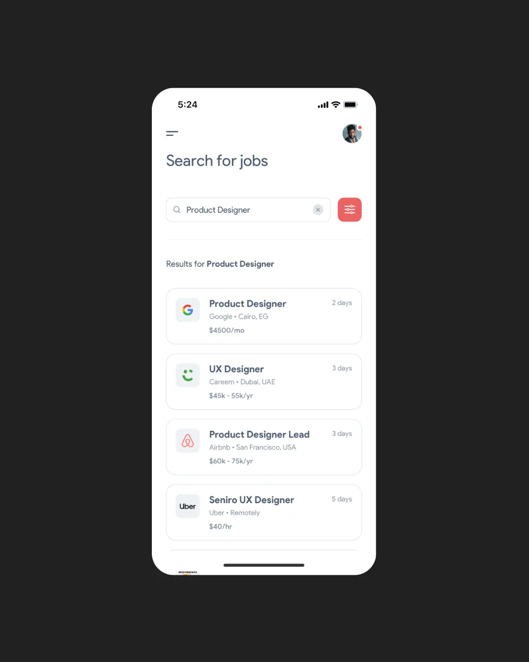 A screenshot of job gate home screen