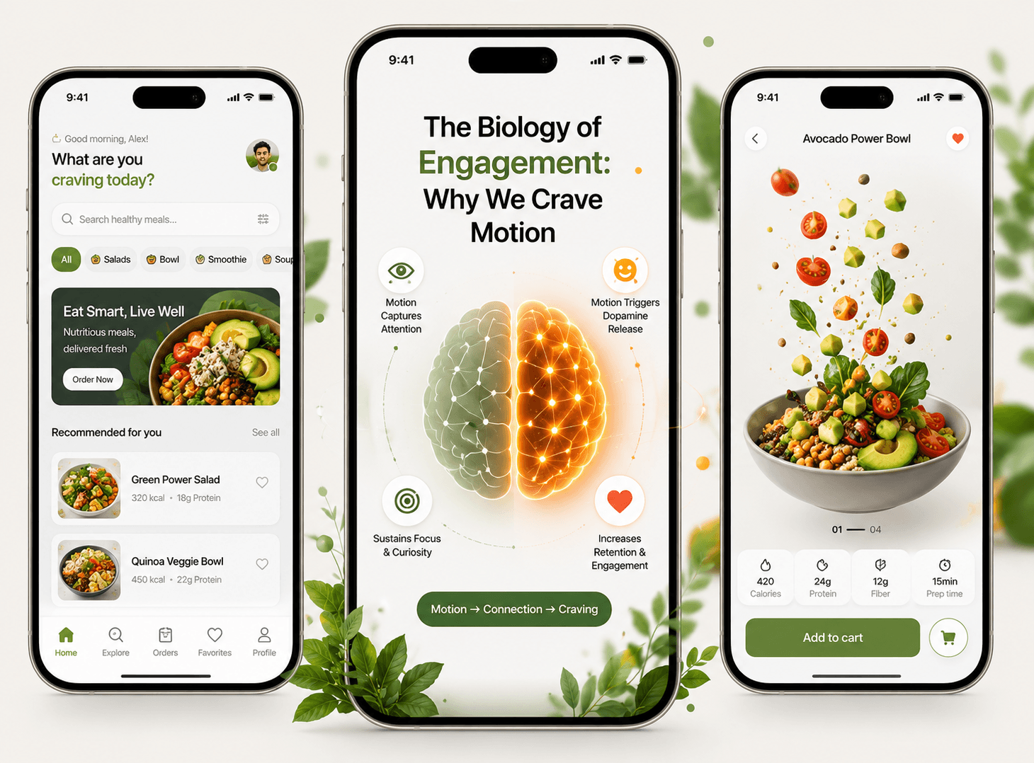 App UI design with motion and food