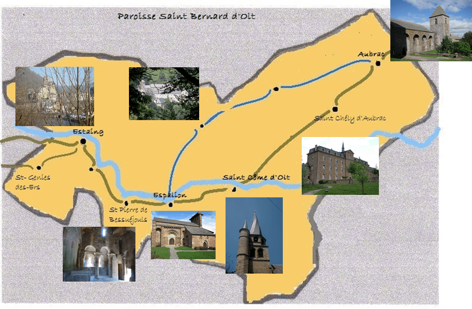 La carte des relais de la paroisse Saint Bernard d'Olt
