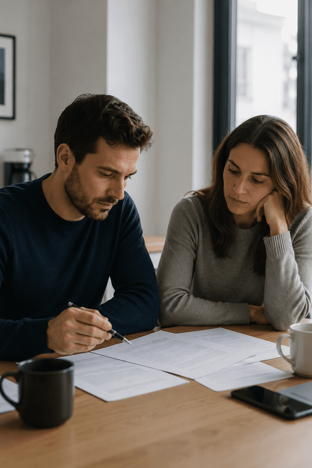 Couple reviewing documents for their joint divorce