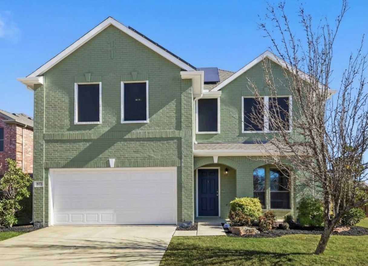 House painted sage green with white trim using AI paint visualizer