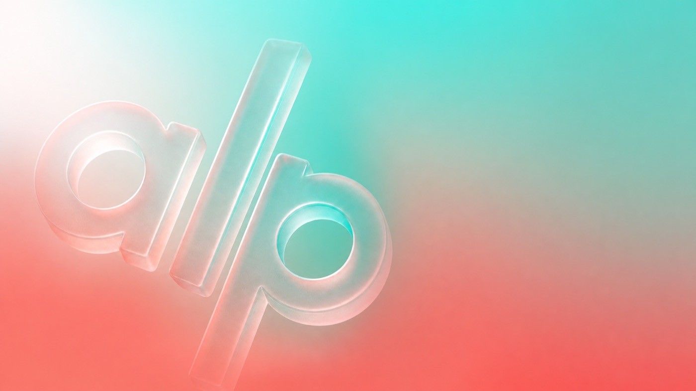 Abstract translucent alloop mark in cyan and coral light