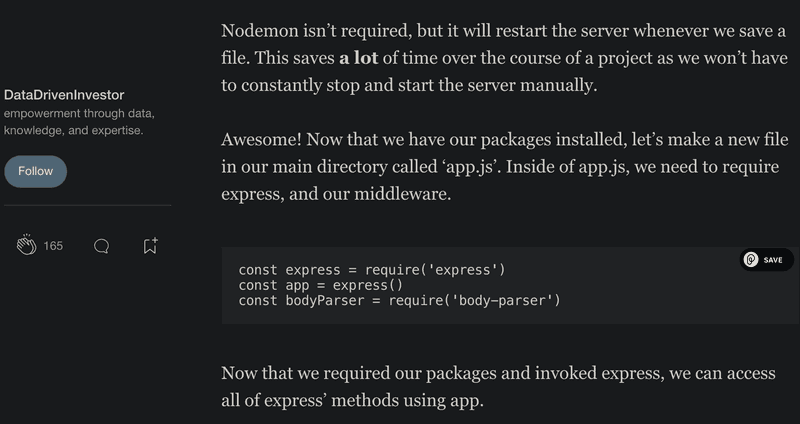 Saving a snippet with the Pieces buttons on any website.