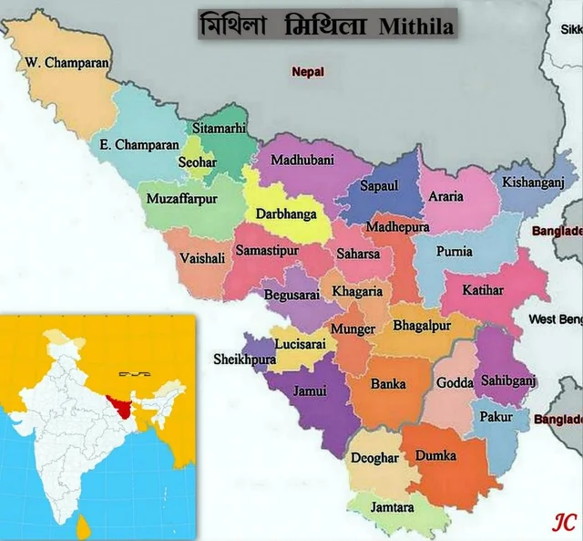 Mithila region map