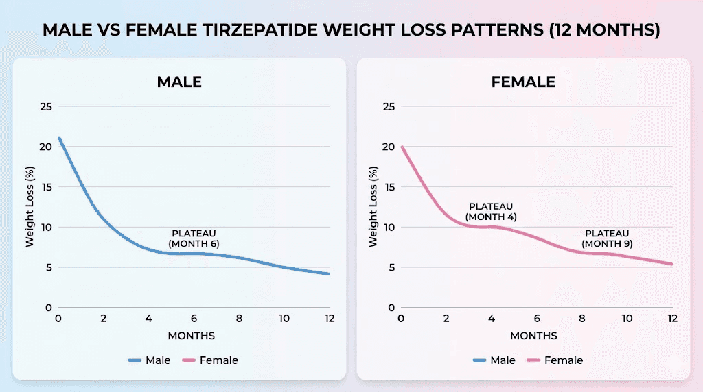 Gender differences in tirzepatide weight loss timeline and plateau