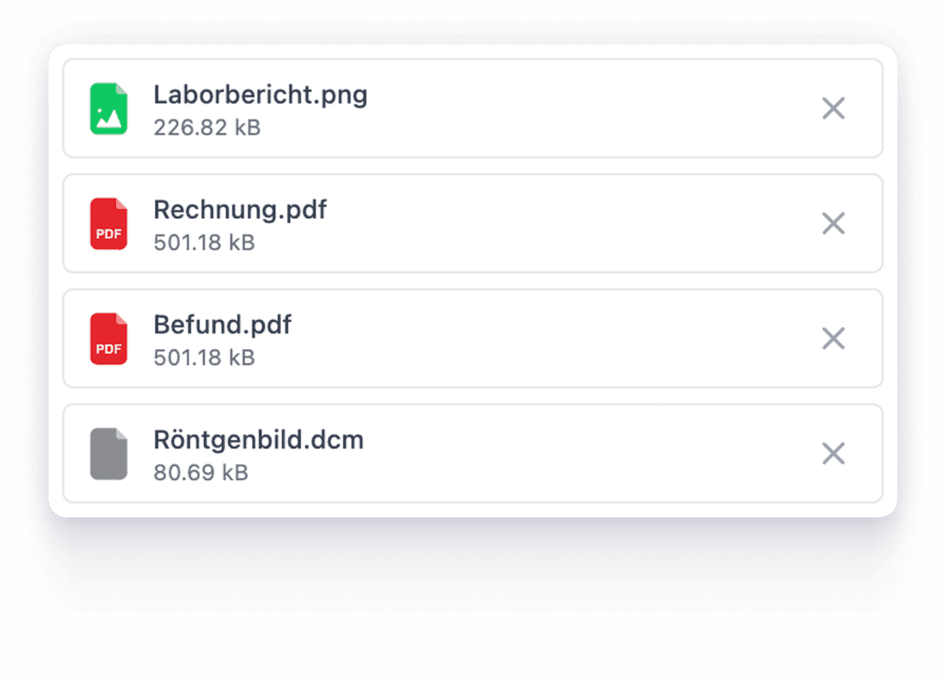 Beispielbild verschiedener Dokumententypen die versendet werden können