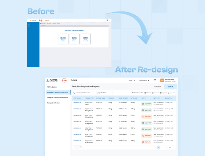 BMR software old and new redesign screens