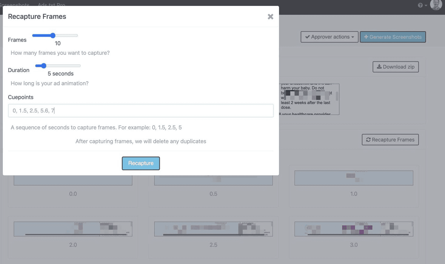 Customize ad captures
