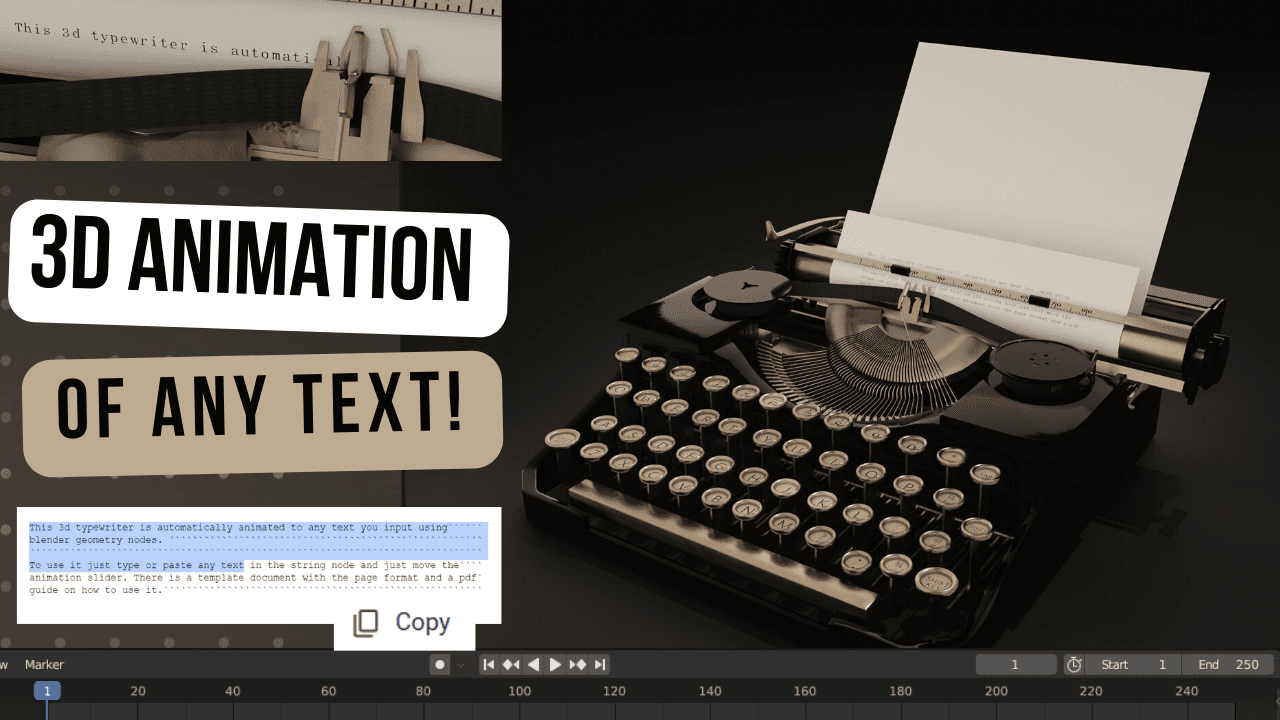 Typewriter animation auto automatic procedural 3d blender web